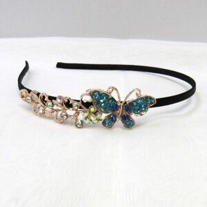 Rose Gold Turquoise Blue Rhinestone Crystal Butterfly Headband New